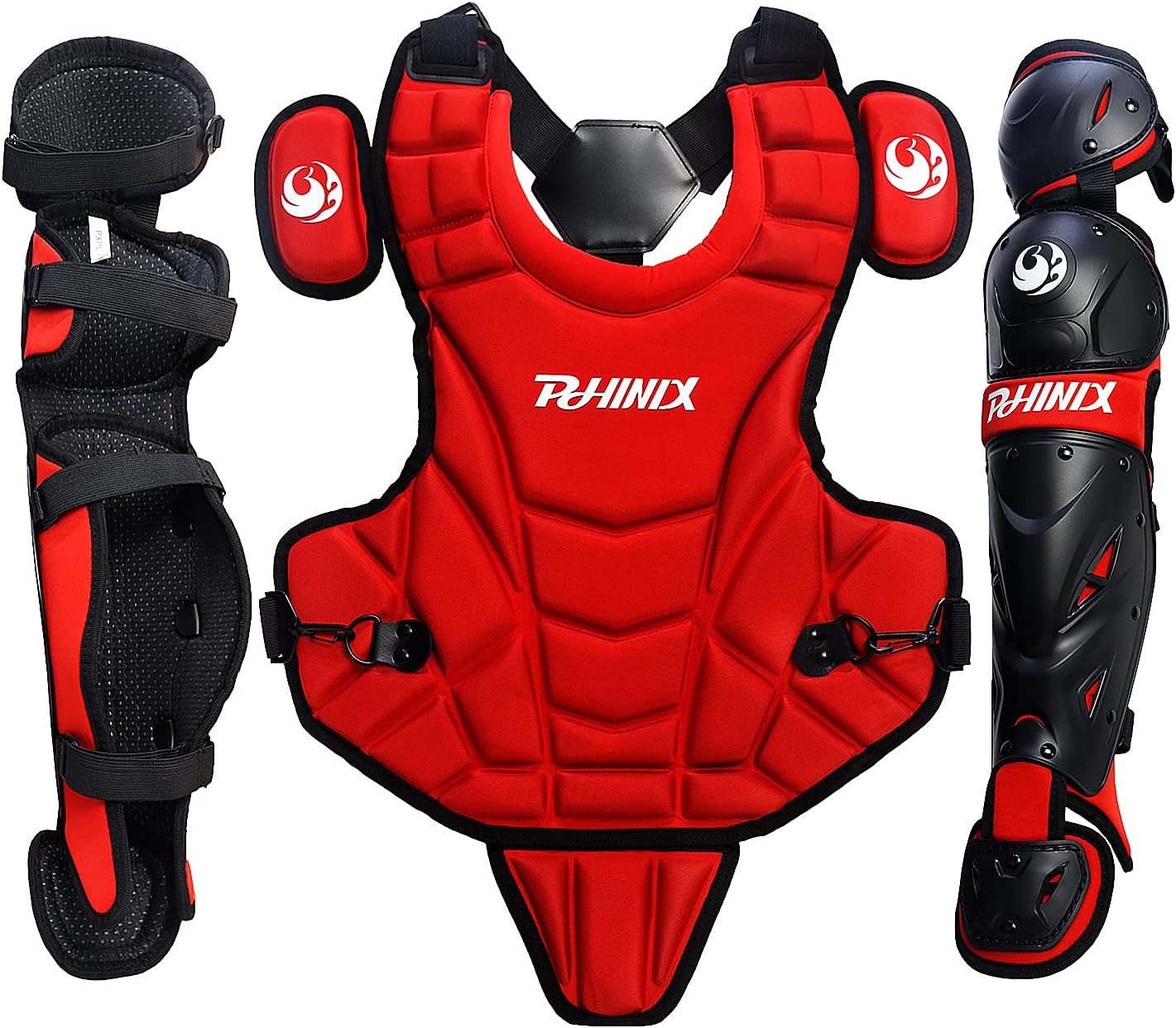 PHINIX Catcher Chest Protector and Leg Guards.Recommended for Ages 9-12 (Red) : Sports & Outdoors