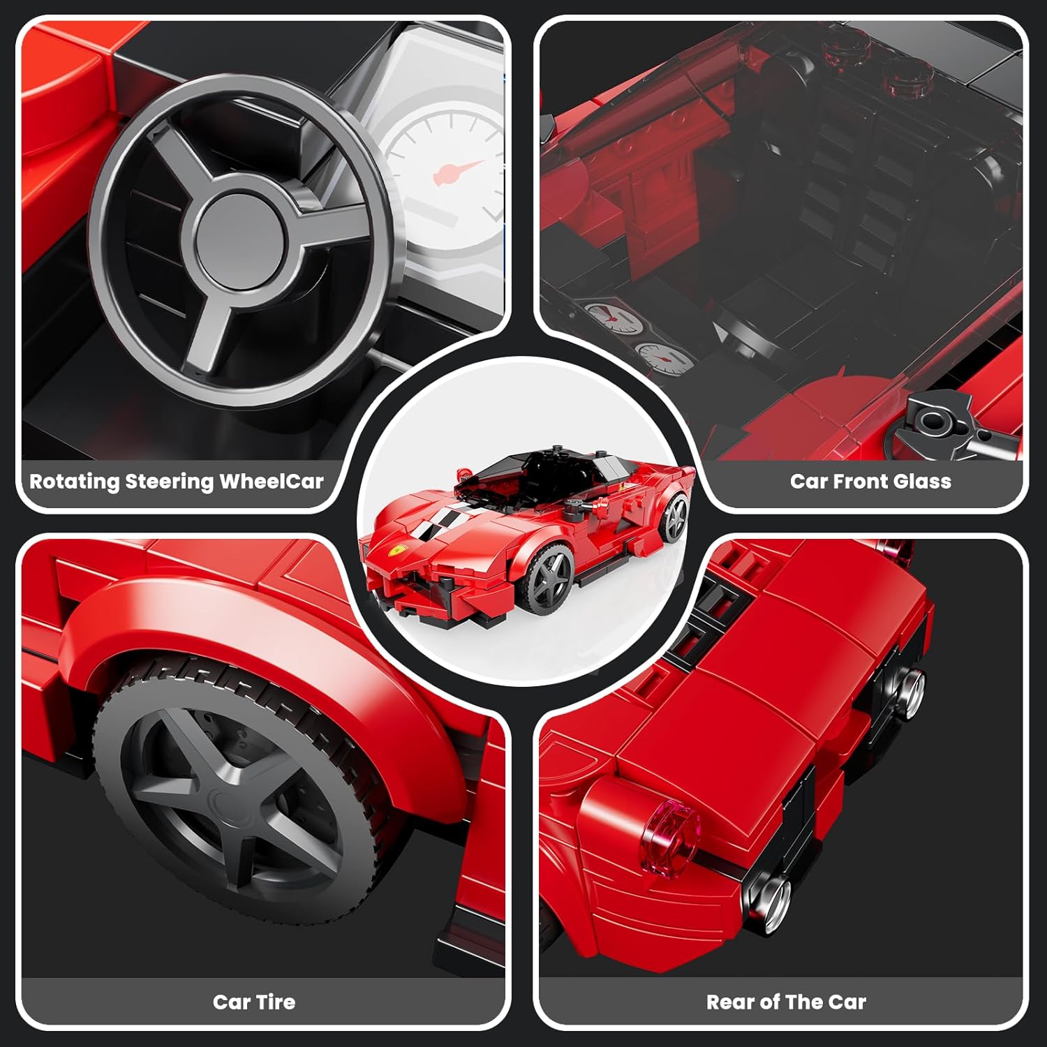 Mould King Car Building Sets, Model Car Set with Display Case, Red Racing for Boys 8+, Collectible Sports Cars Kit Toy Blocks Display for Adults (374 Pieces)