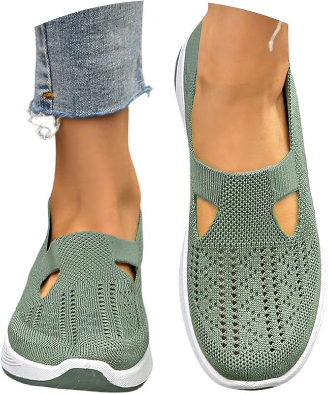 Women's Walking Shoes without Laces, Non-Slip Orthopaedic Shoes, Lightweight and Breathable Sneakers Solid Colour Mesh Shoes for Outdoor Sports