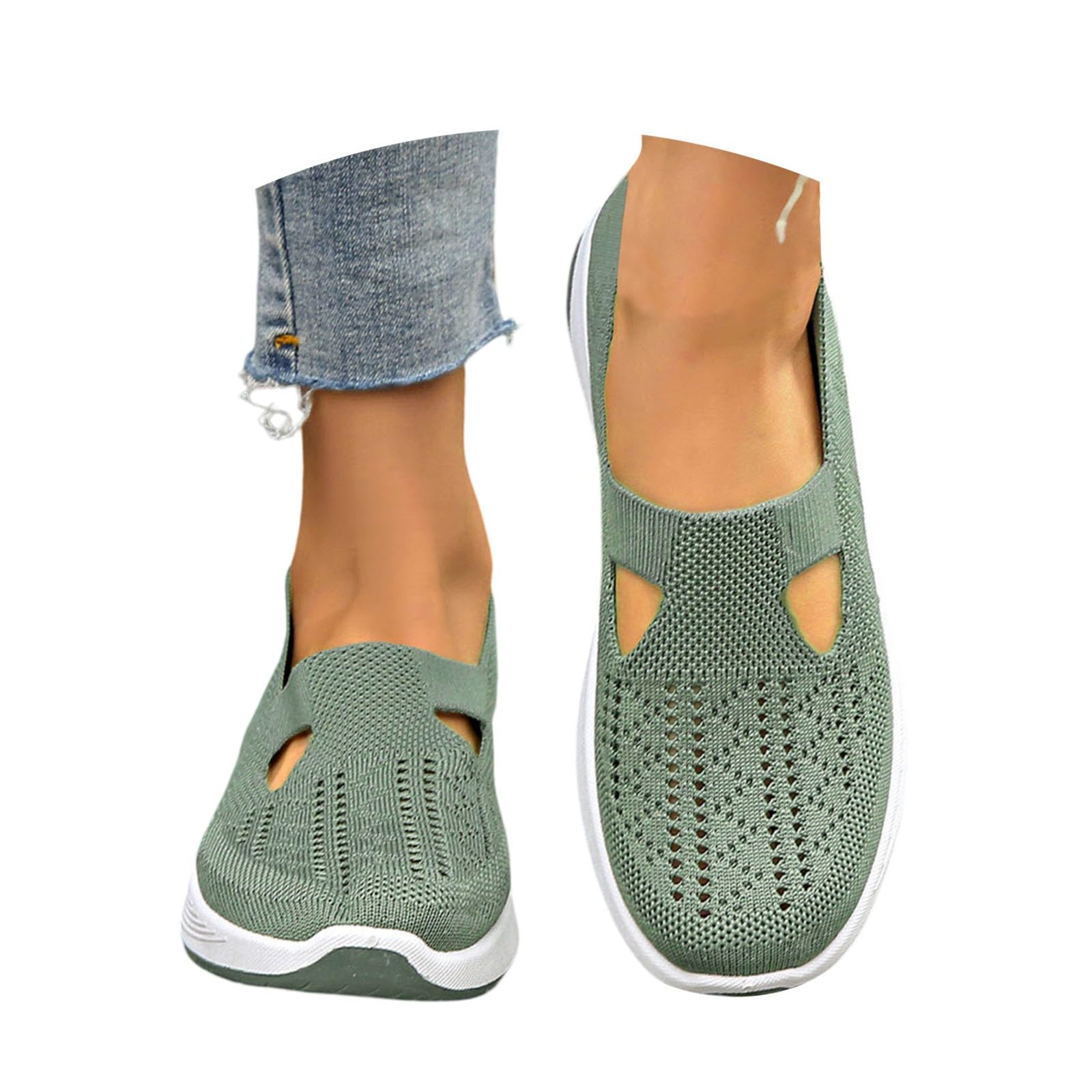 Women's Walking Shoes without Laces, Non-Slip Orthopaedic Shoes, Lightweight and Breathable Sneakers Solid Colour Mesh Shoes for Outdoor Sports - 1