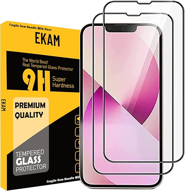 EKAM Pack of 2, Screen protector Compatible for iPhone 13 & iPhone 13 Pro, Full Coverage Tempered Glass Film For iPhone 13/13 Pro [6.1 Inch] - Black