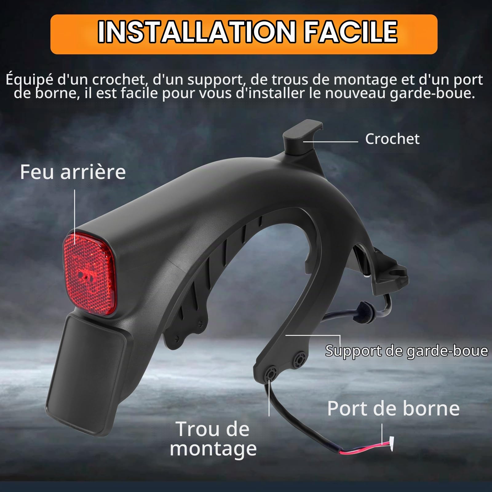 Garde Boue Arrière pour Scooter Électrique Segway Ninebot Max G2, Garde-Boue Arrière de Rechange avec Feu Arrière, Accessoires pour Trottinette Électrique