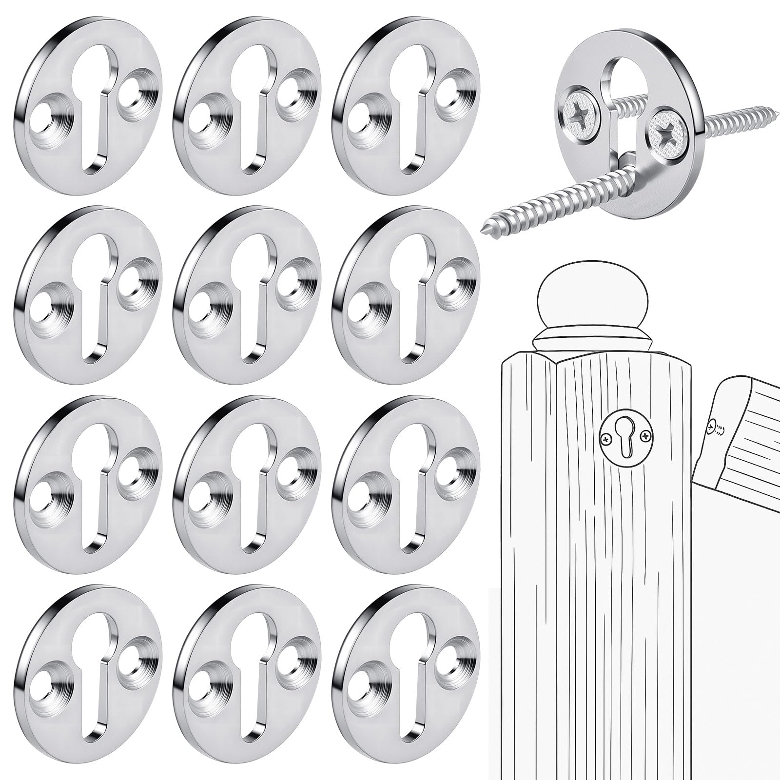 Shimeyao 12 Sets Newel Post Fastener, Newel Post Mounting Kit, Column Handrail to Pole Fastener, 1 1/4 Inch Diameter x 1/8 Inch Thickness Hardened Steel Plate with 1 Round Steel Plate 3 Long Screws