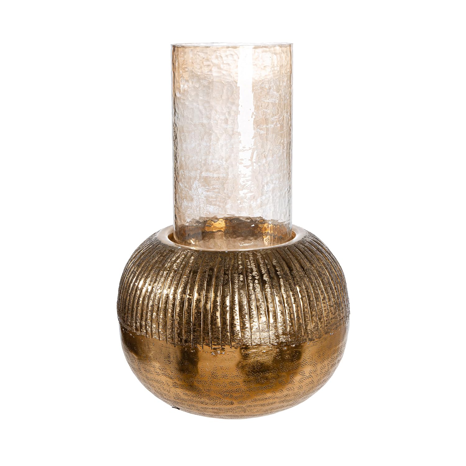 Casablanca świecznik Haley z aluminium - ryflowany - okrągły - cylindryczny - złoty - wysokość 46 cm x Ø 26 cm