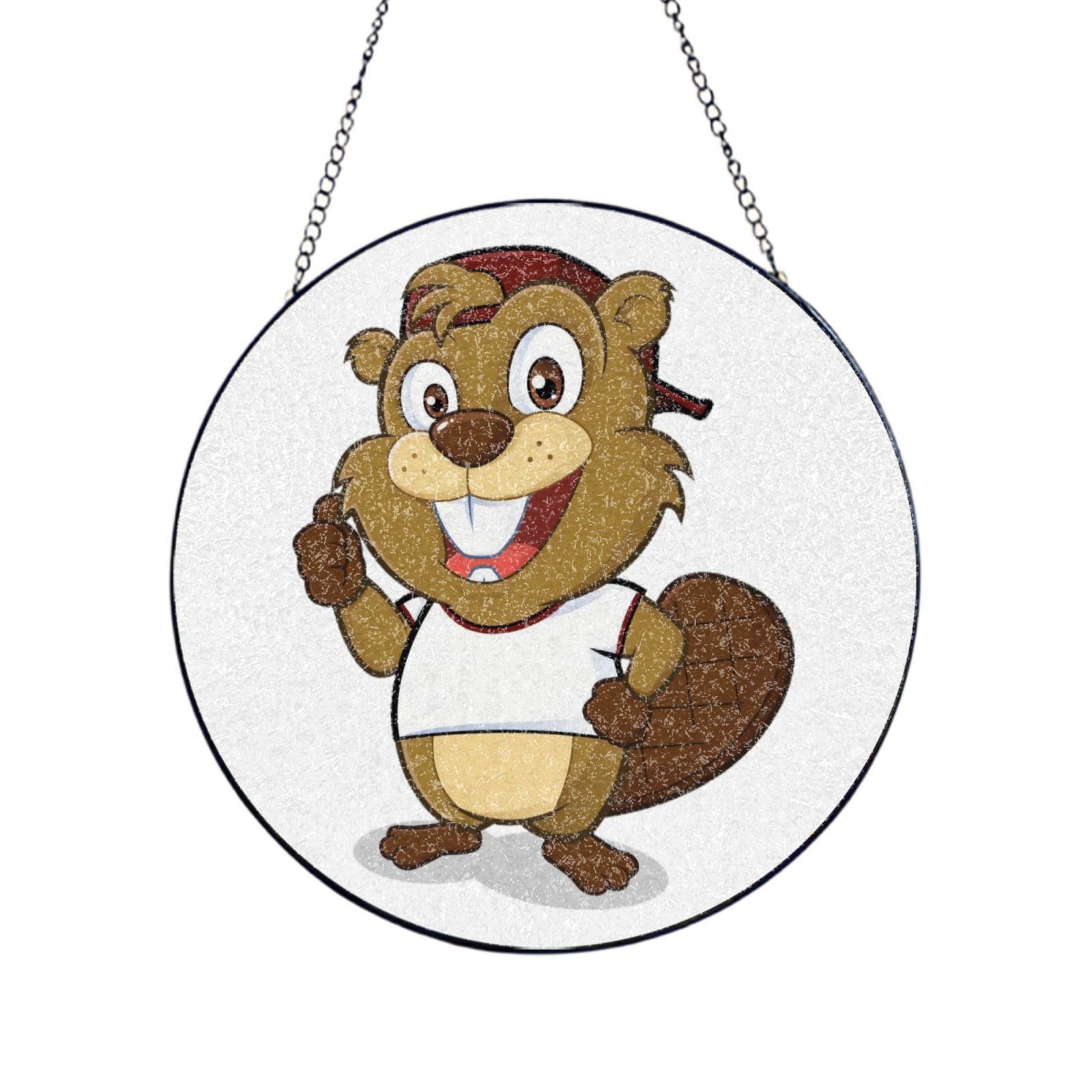 Phayah Naughty Beaver Print Stained Glass Window Hanging Suncatcher For Door Terrace Garden Home Decor Sun Catcher Birthday Gifts For Lovers Dad Mom 10in（25cm）