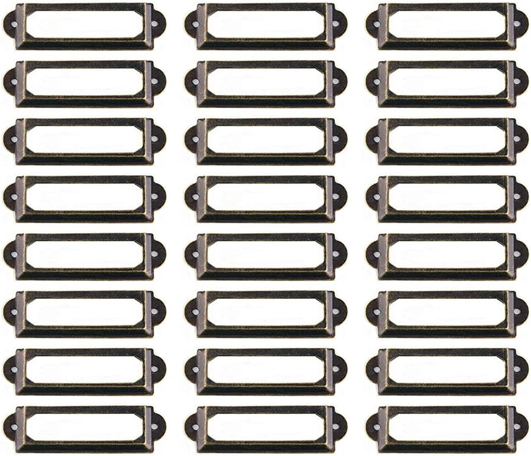 WEICHUAN 100 Pieces 60mm*17mm Card Holder Drawer Pull/Label Holders/Label Frames Card/Label Holder Modern Label Holders -Antique Bronze Tone Metal Art with Screws