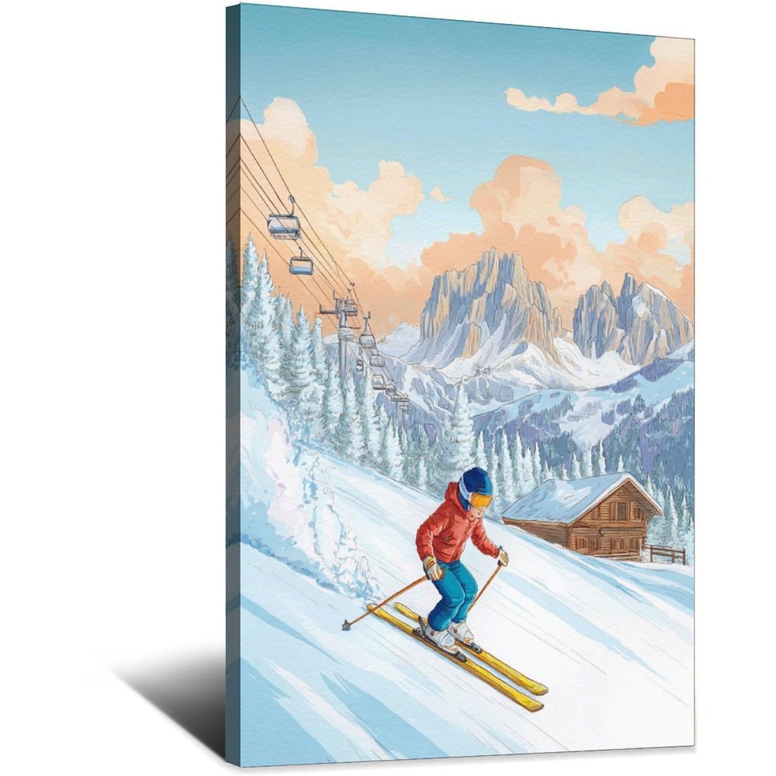 iPuzou Cortina D'Ampezzo Italy Ski Poster 20x30inch(50x75cm) Vintage Watercolor Canvas Art