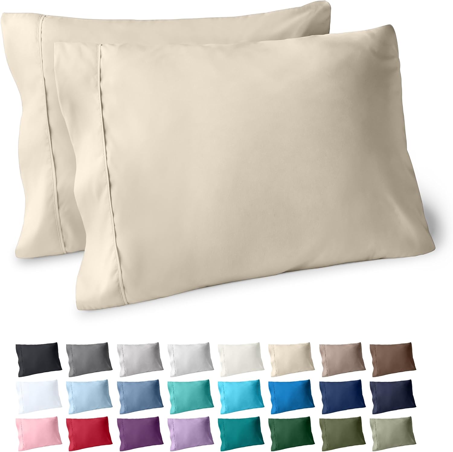 Bare Home Microfiber Pillow Cases - Standard/Queen Size Set of 2 - Cooling Pillowcases - Double Brushed - Sand Pillowcases 2 Pack - Easy Care (Standard Pillowcase Set of 2, Sand)