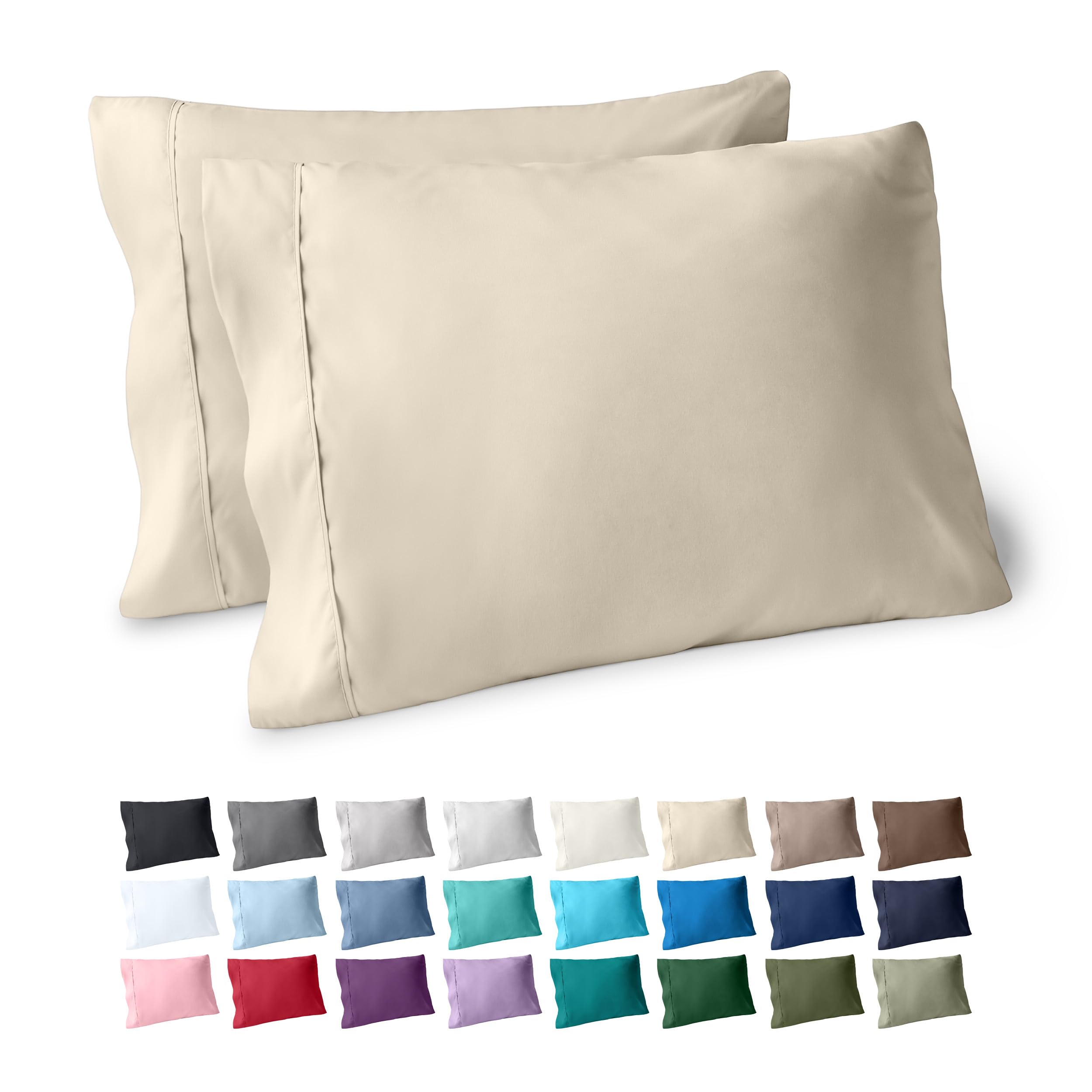 Bare Home Microfiber Pillow Cases - Standard/Queen Size Set of 2 - Cooling Pillowcases - Double Brushed - Sand Pillowcases 2 Pack - Easy Care (Standard Pillowcase Set of 2, Sand)
