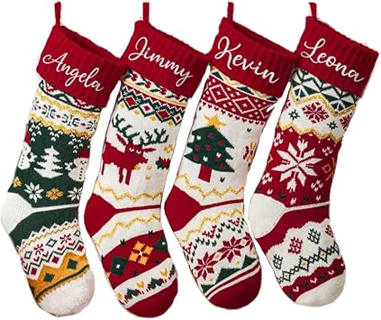 Personalized Christmas Stocking, 23.6" Custom Name Embroidery Large Knit Christmas Hanging Socks Party Fireplace Home Xmas Tree Decoration Hang Ornaments DecorCustom Embroidery