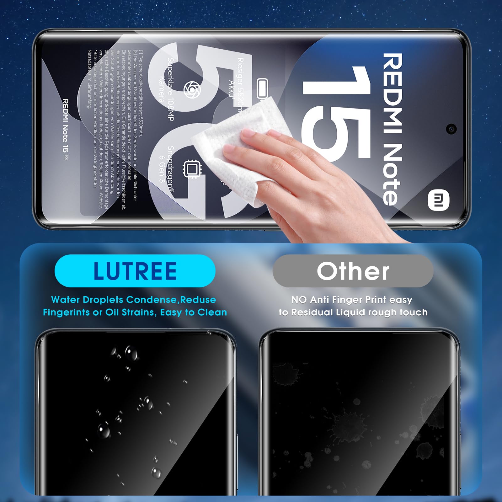 Lutree Verre Trempé pour Xiaomi Redmi Note 15 5G Poco M8 5G, 9H Dureté Anti-Rayures HD, 2+2 Pièces Protection écran et Caméra