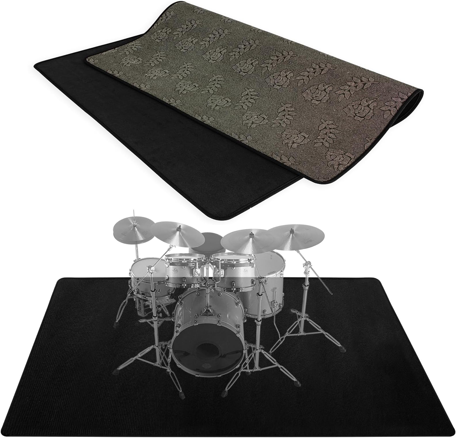 IBVIVIC Drum Mat, 4Ft x 5.3Ft Drum Carpet Drum Rug Drum Pad Tightly Woven Fabric with Non-Slip Grip Bottom, Black