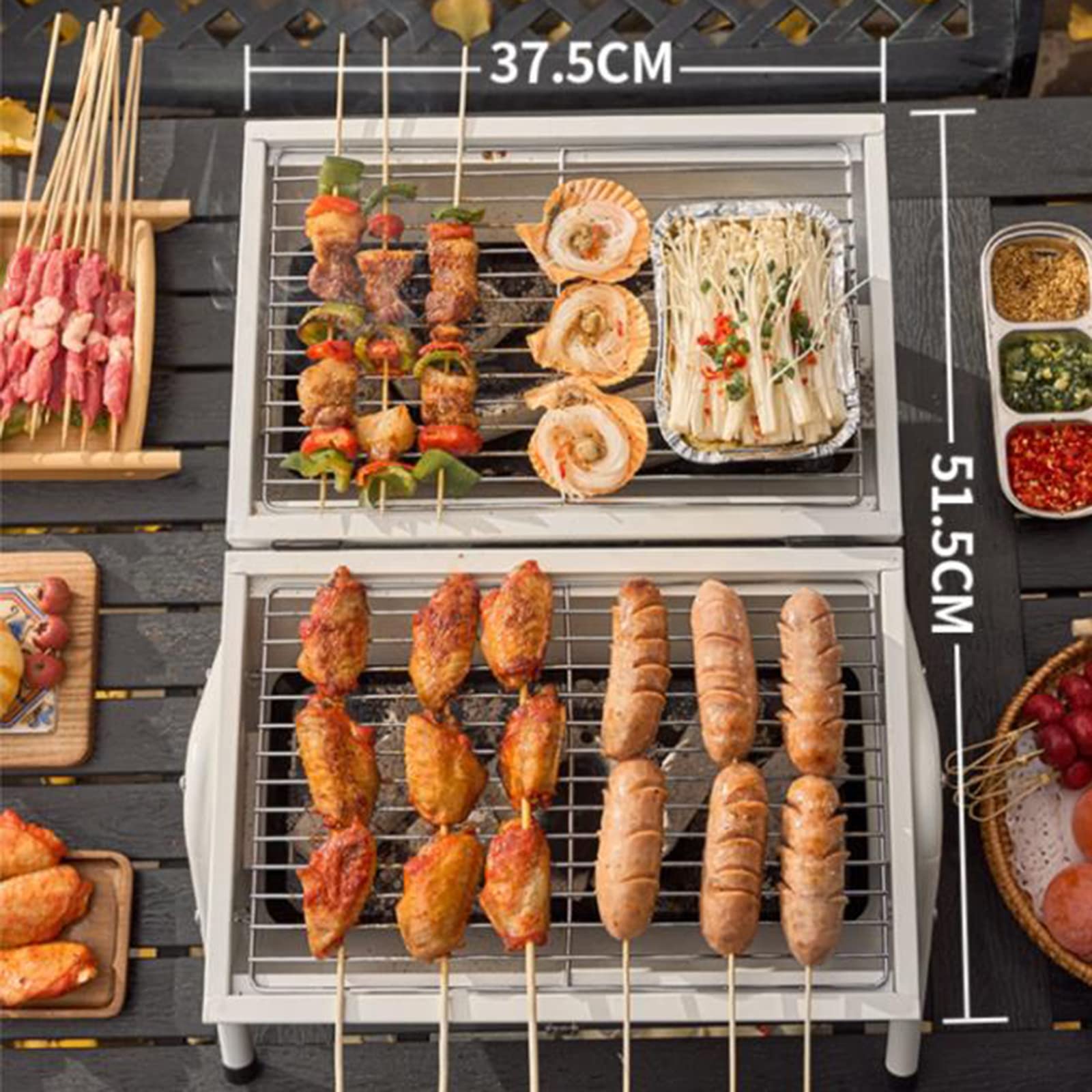Piccola griglia a carbonella pieghevole, portatile, ideale per campeggio e picnic, 2 teglie da forno, griglia da tavolo per patio, cortile, barbecue all'aperto con design compatto per comodità