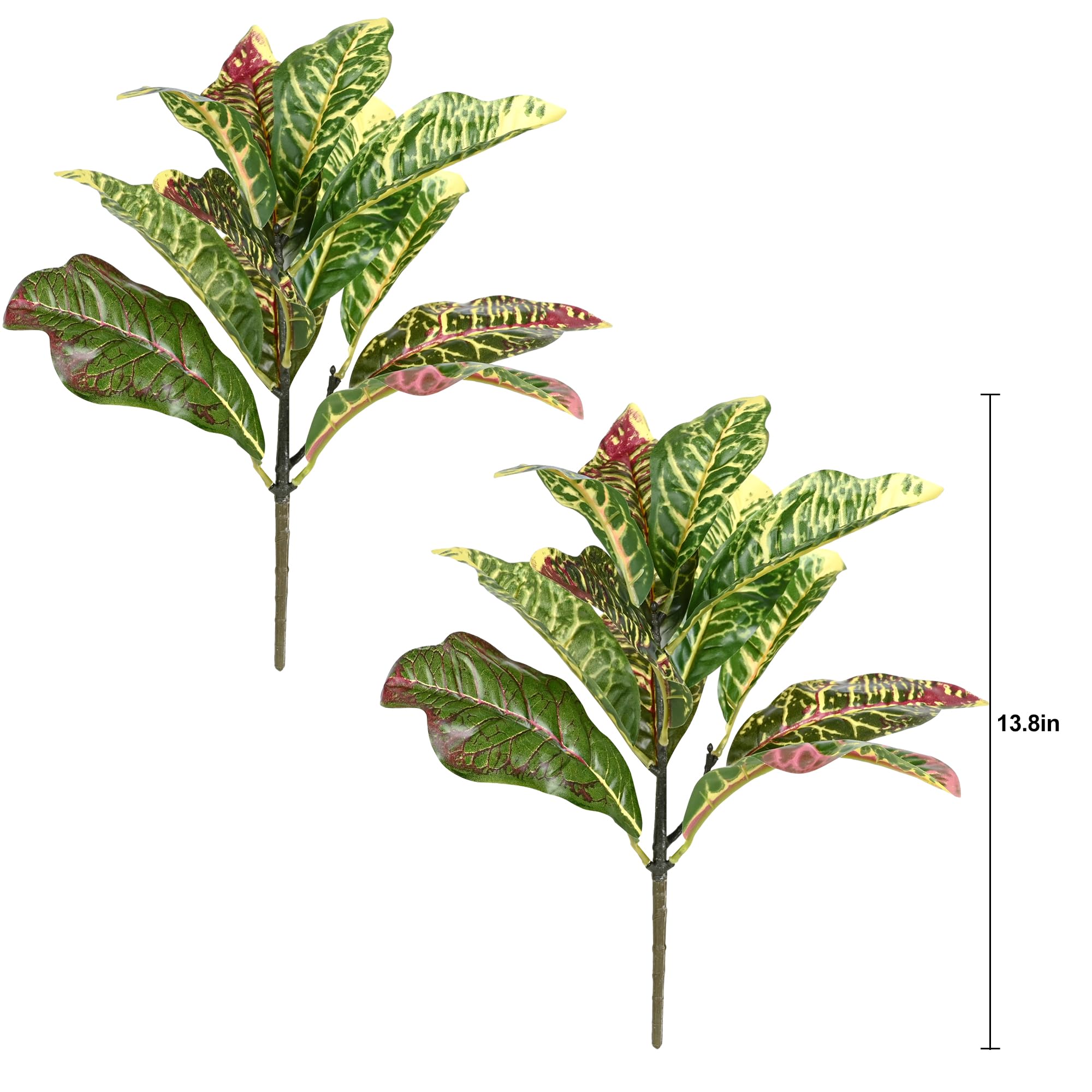 Artificial Croton Plant Leaf Branches Lifelike Tropical Houseplant Bush Stems for Home Office Decoration 2 Pack