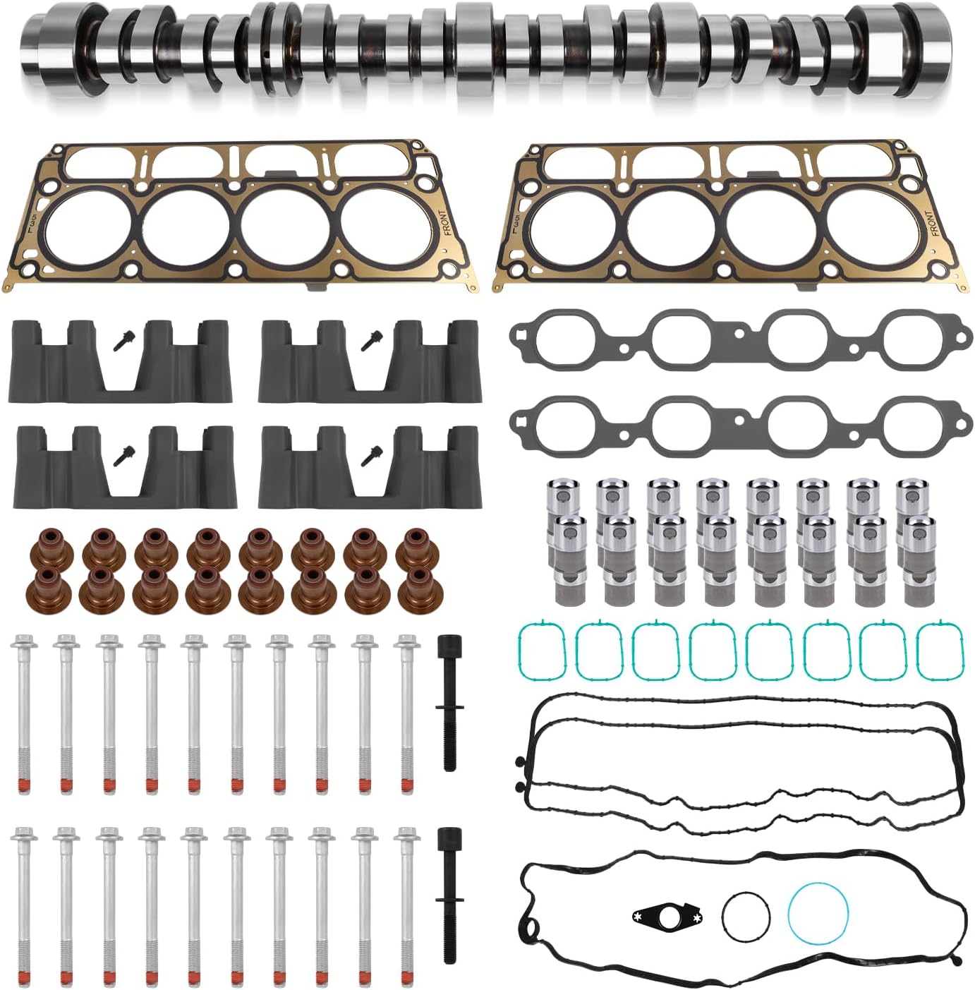 NON AFM/DOD Disable Kit w/Camshaft, LS7 Lifter, Head Gasket Set & Bolts Fit for 2014-2021 Chevrolet Silverado, GMC Sierra, Gen V L83 5.3L Engine HS26744PT