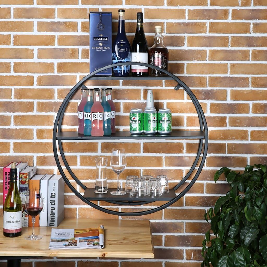 Gspsgj Creative Circular Racks, Wrought Iron Wall Shelves, bar Living Room Racks, Bedroom Decoration Wall Hanging Storage (Color : Black, Size : 70 * 24cm)