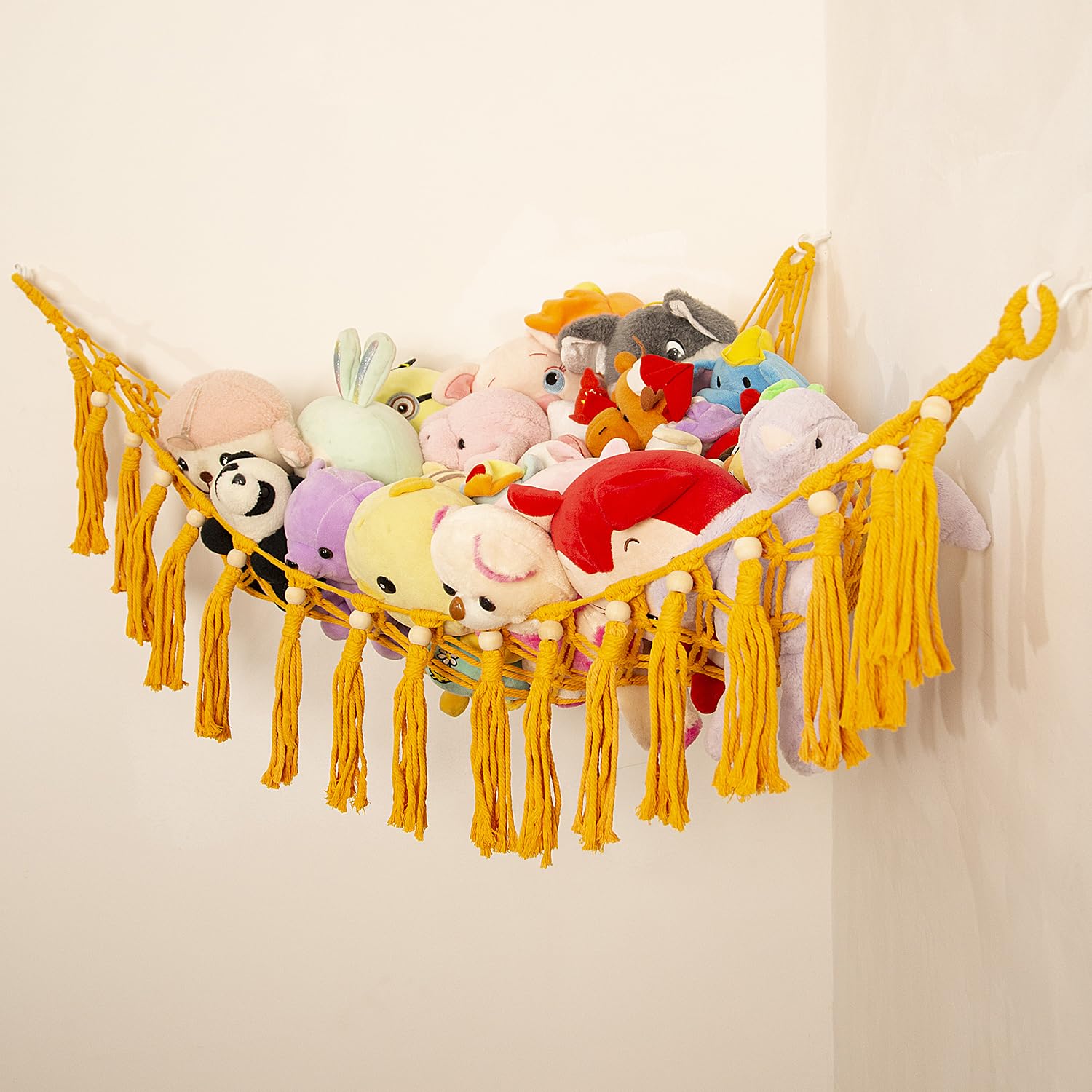 Stuffed Animal Hammock Teddy Bear Net Plush Holder Soft Toy Storage Organizer Boho Macrame Toy Holder-Orange - Image 3
