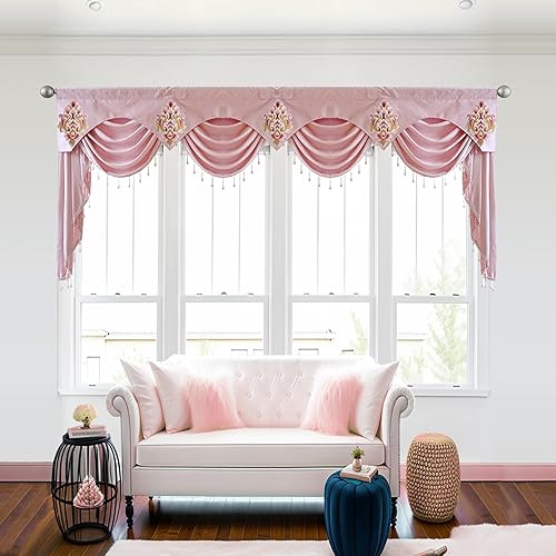 Miniatura 5 de NewWPKIRA Cortina de cascada europea de lujo marrón dorado con bolsillo para barra de cortina de felpilla cenefa a juego para paneles de cortina de