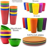 Vista 6 de KX-WARE Juego de 12 cuencos de plástico irrompibles y reutilizables de 6 pulgadas para cereales, sopa/ensalada, multicolor, aptos para microondas