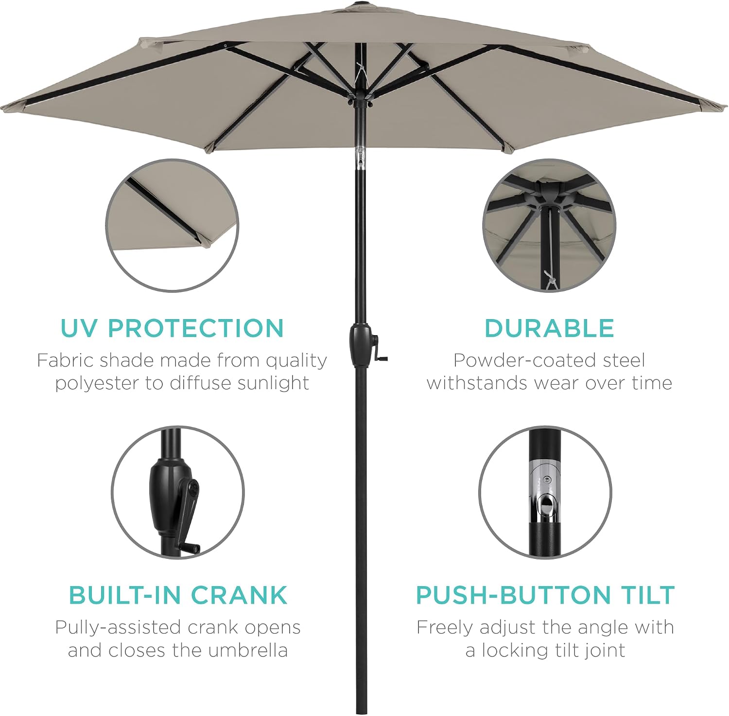 Best Choice Products 7.5ft Patio Umbrella with Tilt and Crank for Garden, Deck, Backyard, Pool and Beach