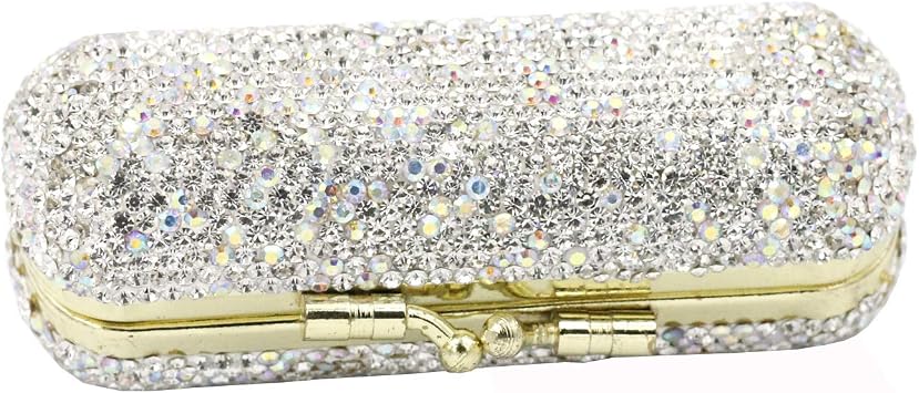 Bling Rhinestone Crystal Lipstick Case Holder Organizer bag Cosmetic Storage for Womens Lipstick Jewelry Kit Silver