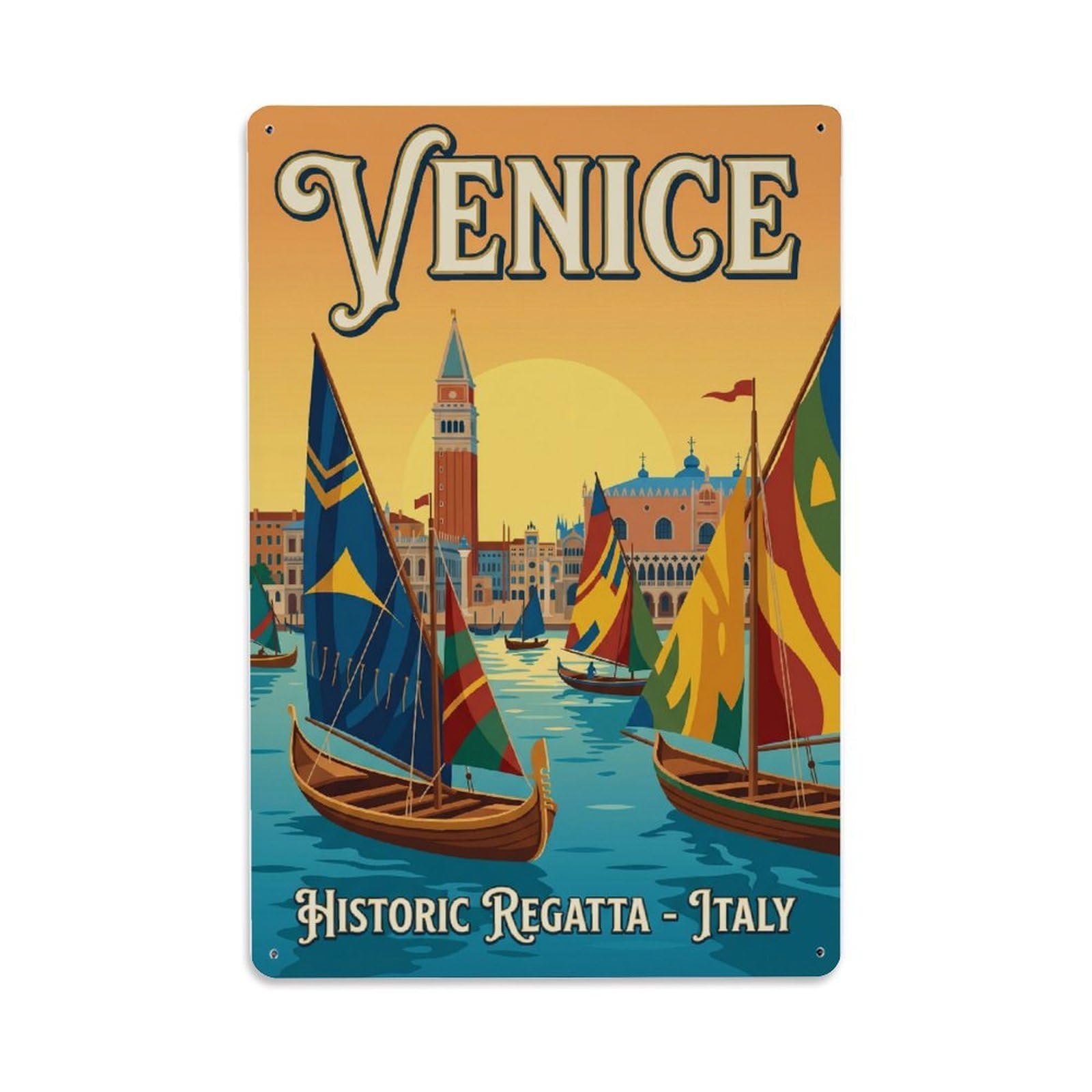 Vintage Travel Regatta Italy Sailing Metal Tin Sign Plaque Wall Decor for Cafe, Club Bar, Office, Home Garden Metal Poster 8x12Inch