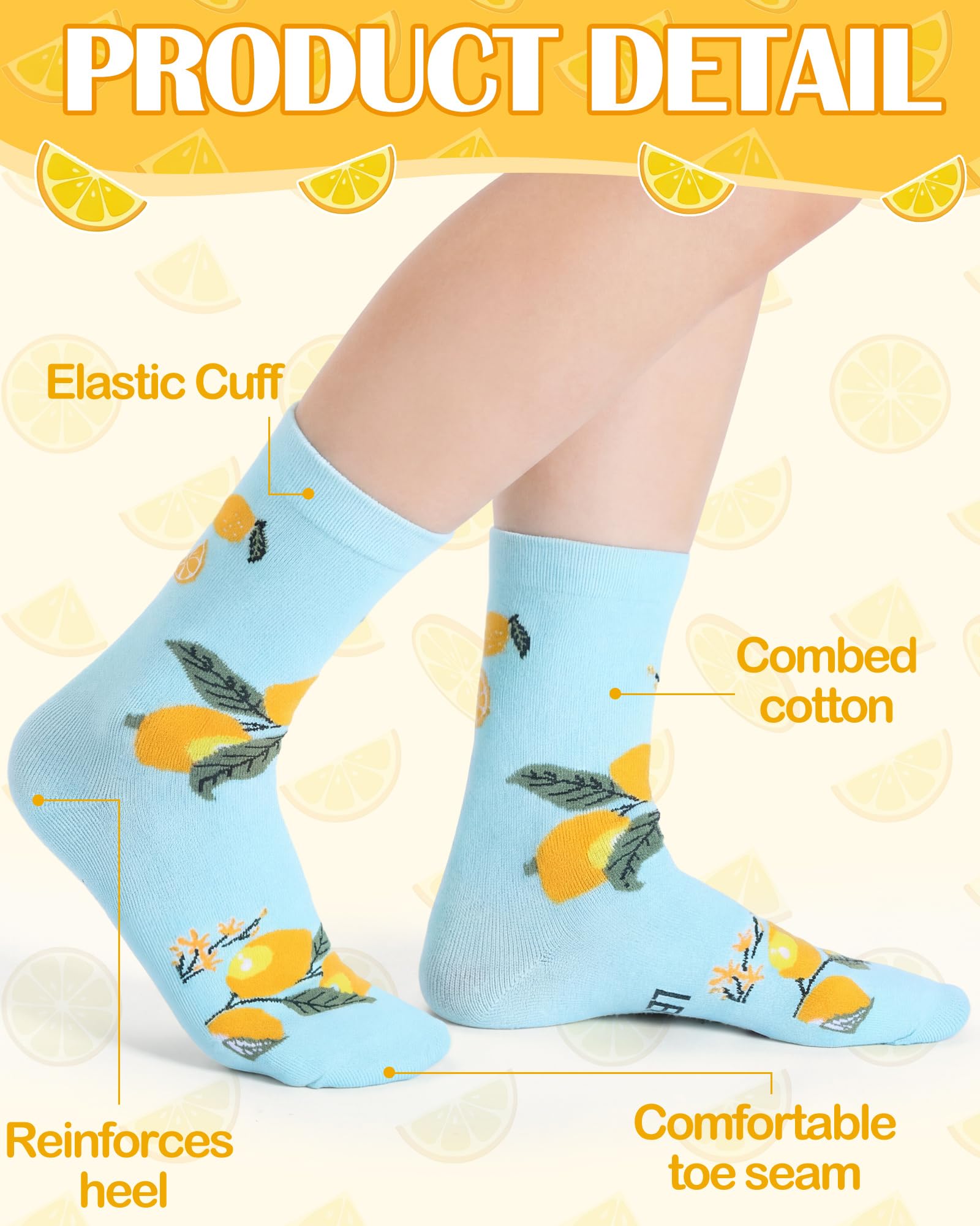 Skicuff 6 Pairs Funny Lemon Socks for Women Girls Lemon Themed Gifts Novelty Fruit Casual Crew Socks with Humor Sayings for Summer Fruit Party Favors Mother's Day Birthday Gifts