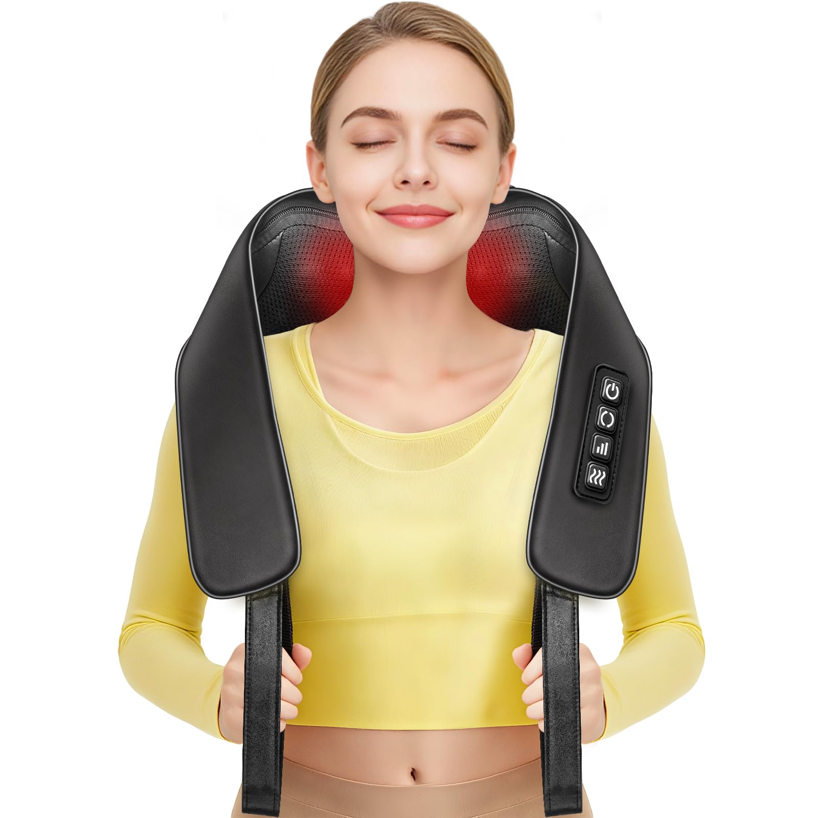 TISSCARE Massaggiatore Collo Schiena con Calore, Cinturino Regolabile per Massaggio a Mani Libere, Massaggiatore Spalle Shiatsu 3D, 20 Nodi, per Gambe Lombare, Casa Ufficio Auto