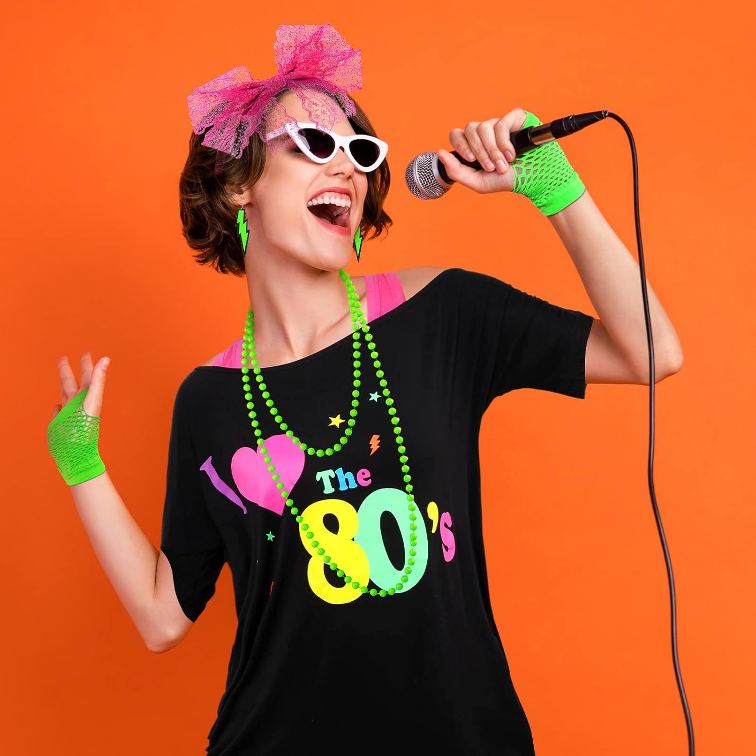 I Love The 80's Disco Outfits Costume Accessories for Women Shoulder Top Headband Earring Necklace for Halloween Party - Image 7