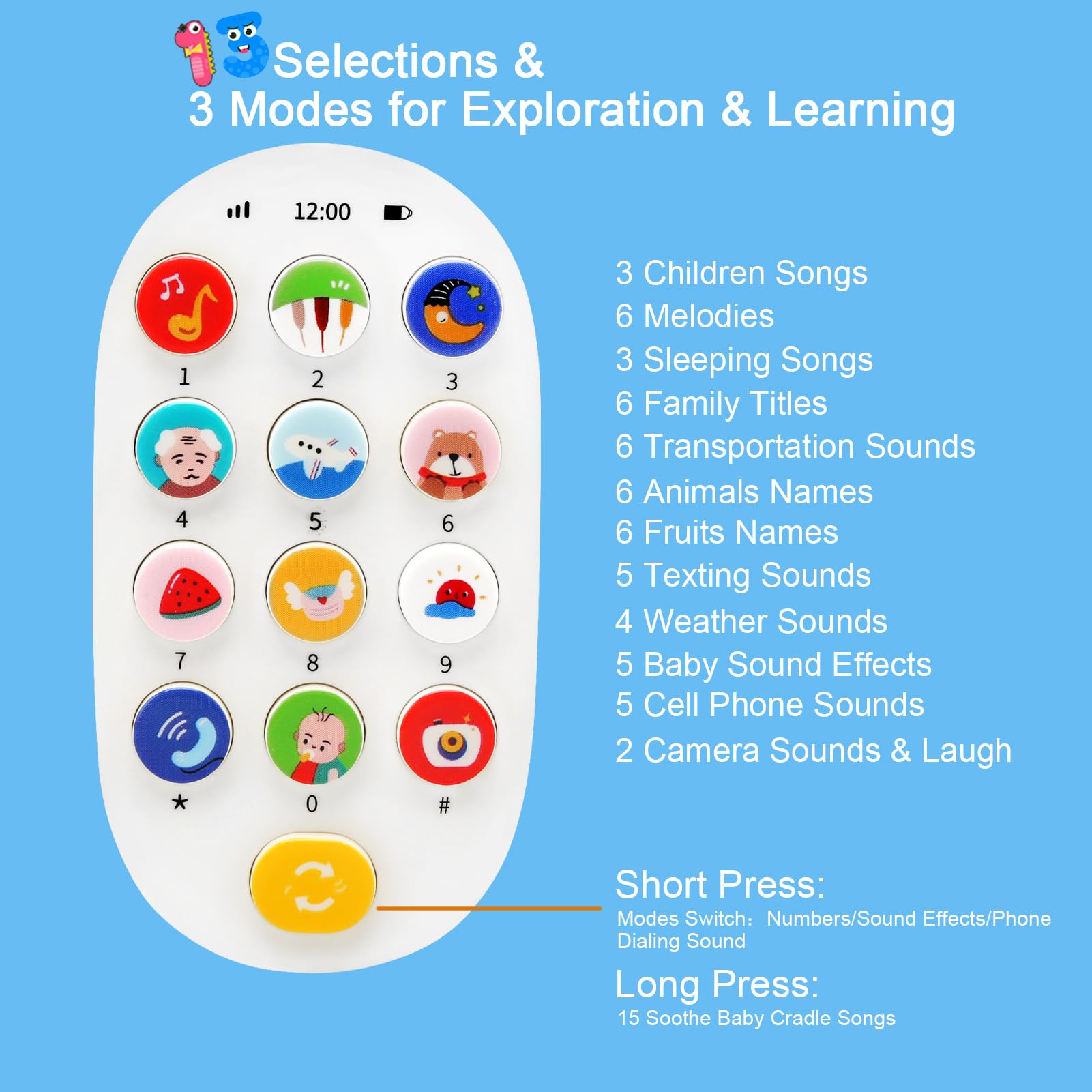 BelleStyle Baby Phone Toys for 1 Year Old Kids Boys Girls, Learning Cell Phone Toy with Music Sounds Teether Sensory Toys Early Education Interactive Games Gifts for Infants Toddlers 6 12 18 Months - Image 2