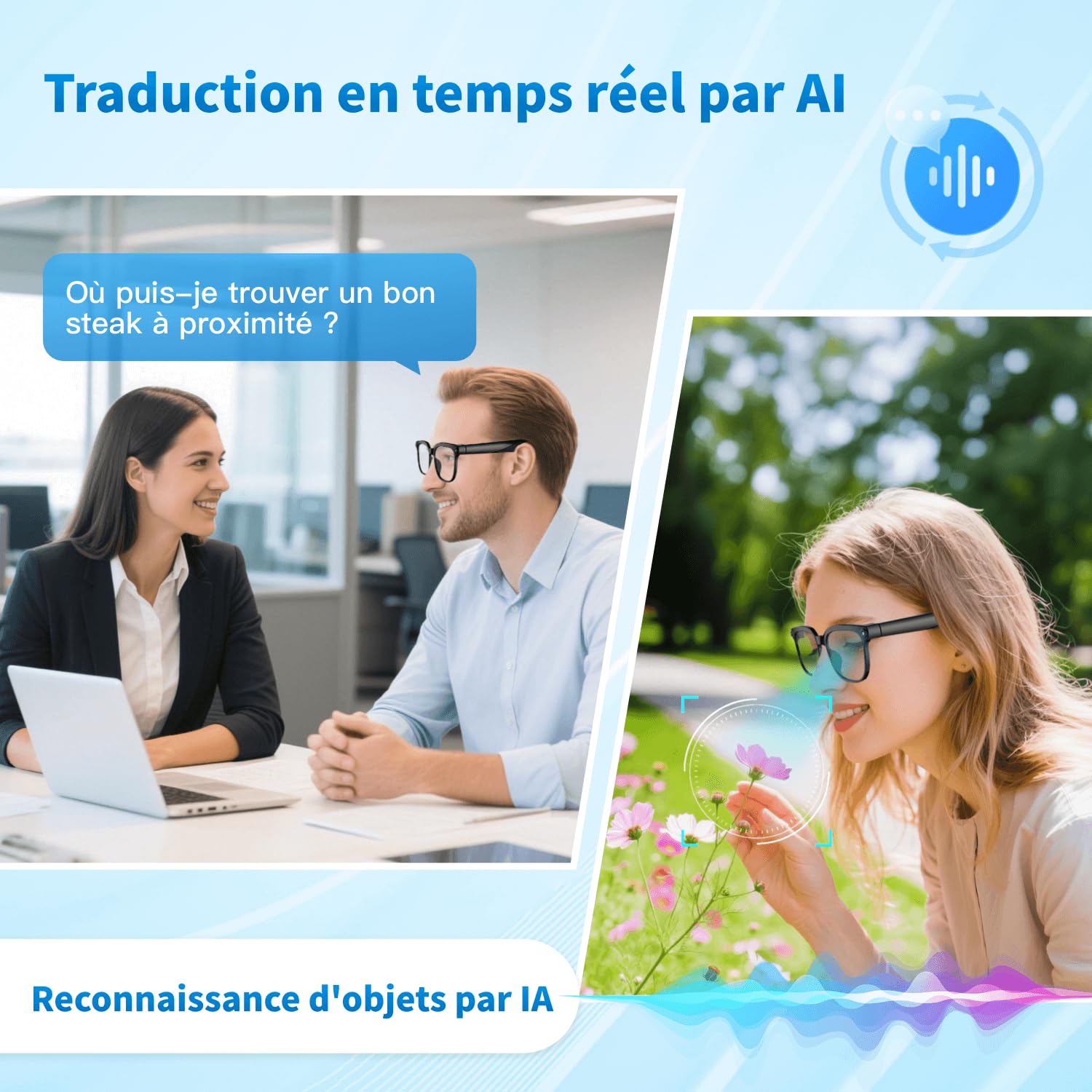 Lunettes intelligentes AI 32 Go avec caméra HD 4K, Lunettes avec caméra Anti-tremblement 8 MP, Prise en Charge de l'enregistrement vidéo, Traduction en Temps réel, Verres photochromiques - 5