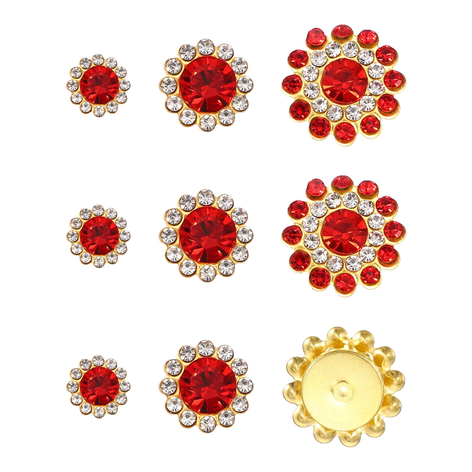 YELARXI 150Pcs 10/12/14mm Sew on Flower Rhinestones Crystal Glass Gems, Flatback Claw with Metal Base Crystals for Sewing Clothes Shoes Jewelry Belt Accessories, Bright Red — image 1