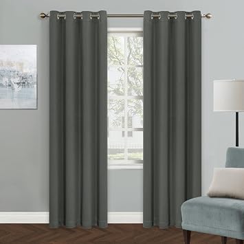 MYSKY HOME Blackout Curtains for Living Room 84 Inch Long Grey Curtains Thermal Insulated Grommet Curtain Room Darkening Window Curtainsl for Bedroom, 1 Curtain Panel, 52 x 84 Inch, Dark Grey