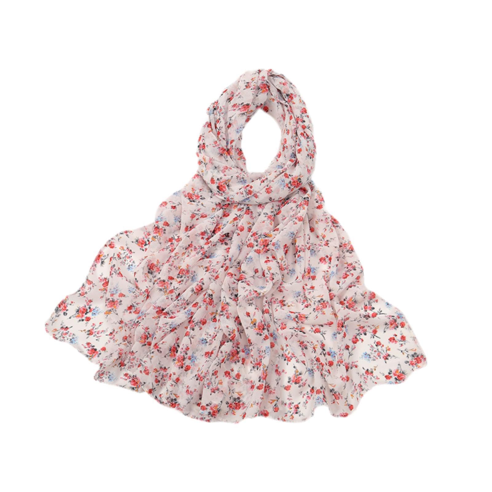 CALANDIS™ Chiffon Scarf Lightweight Elegant Flower Pattern Stylish Floral Printed White w Red Flower | Clothing Shoes & Accessories | Womens Accessories | Scarves & Wraps-image-20