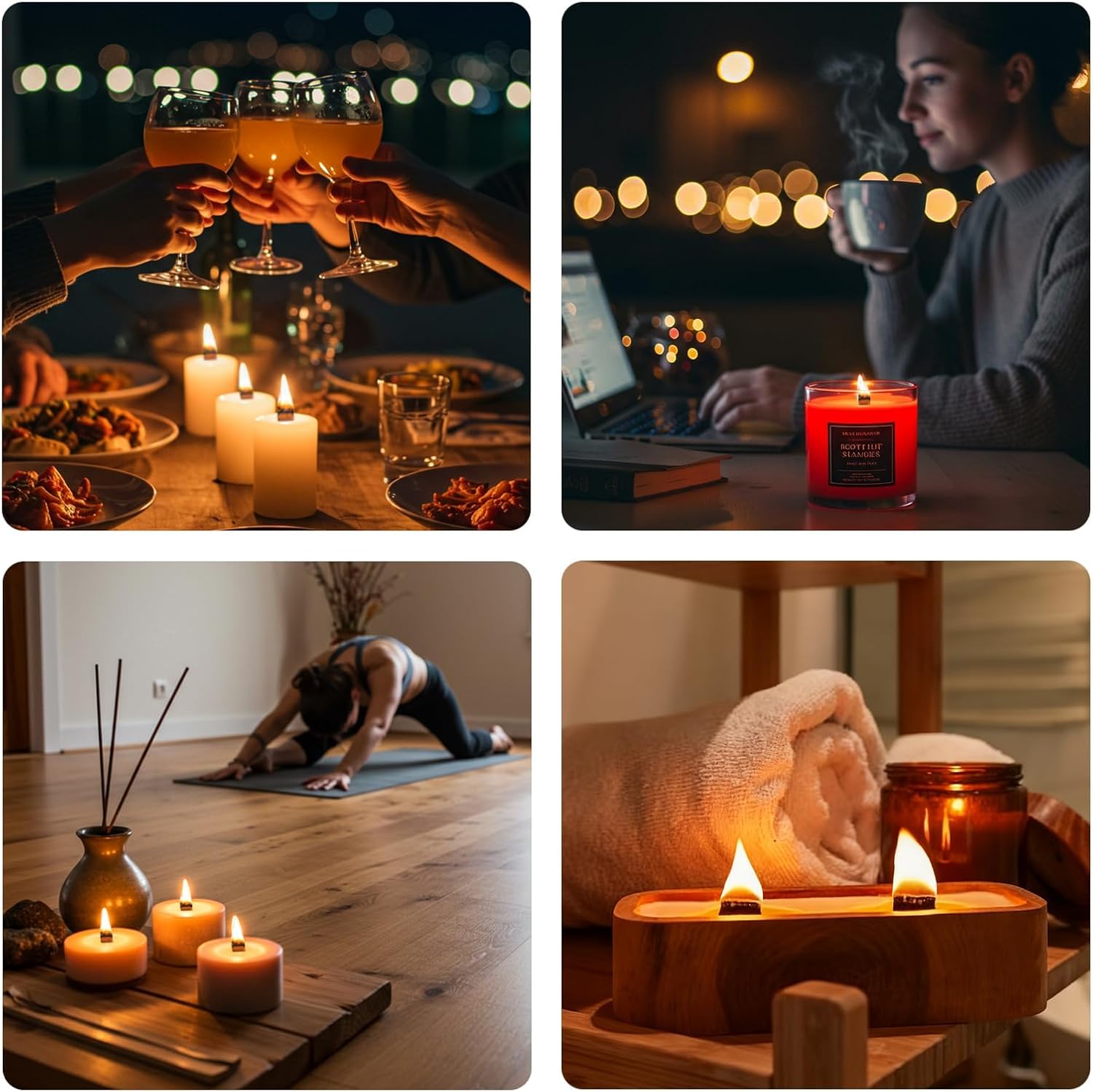 180Pcs 5.0X 0.5 Inch Wooden Candle Wicks, 90Pcs Iron Stand, 100Pcs Candle Wick Stickers, Naturally Smokeless Wood Candle Cores for DIY Candle Making