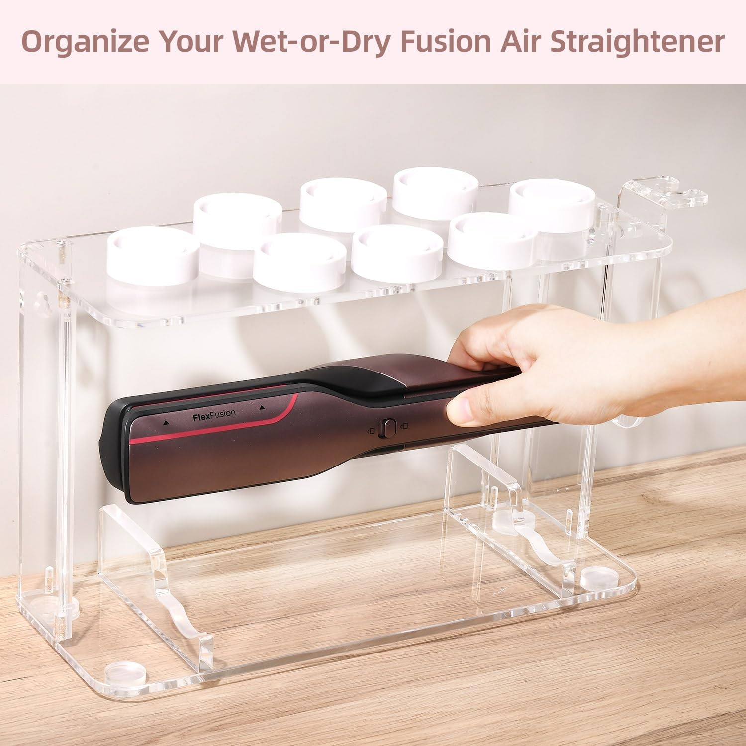 Dyson Airwrap Holder, Dyson Airwrap Wall Mount Clear Acrylic Organizer, Shark Hair Dryer Holder Stand with 8 Slots Cord Hook, Heat-Resistant Storage for Bathroom/Vanity UEMUSI