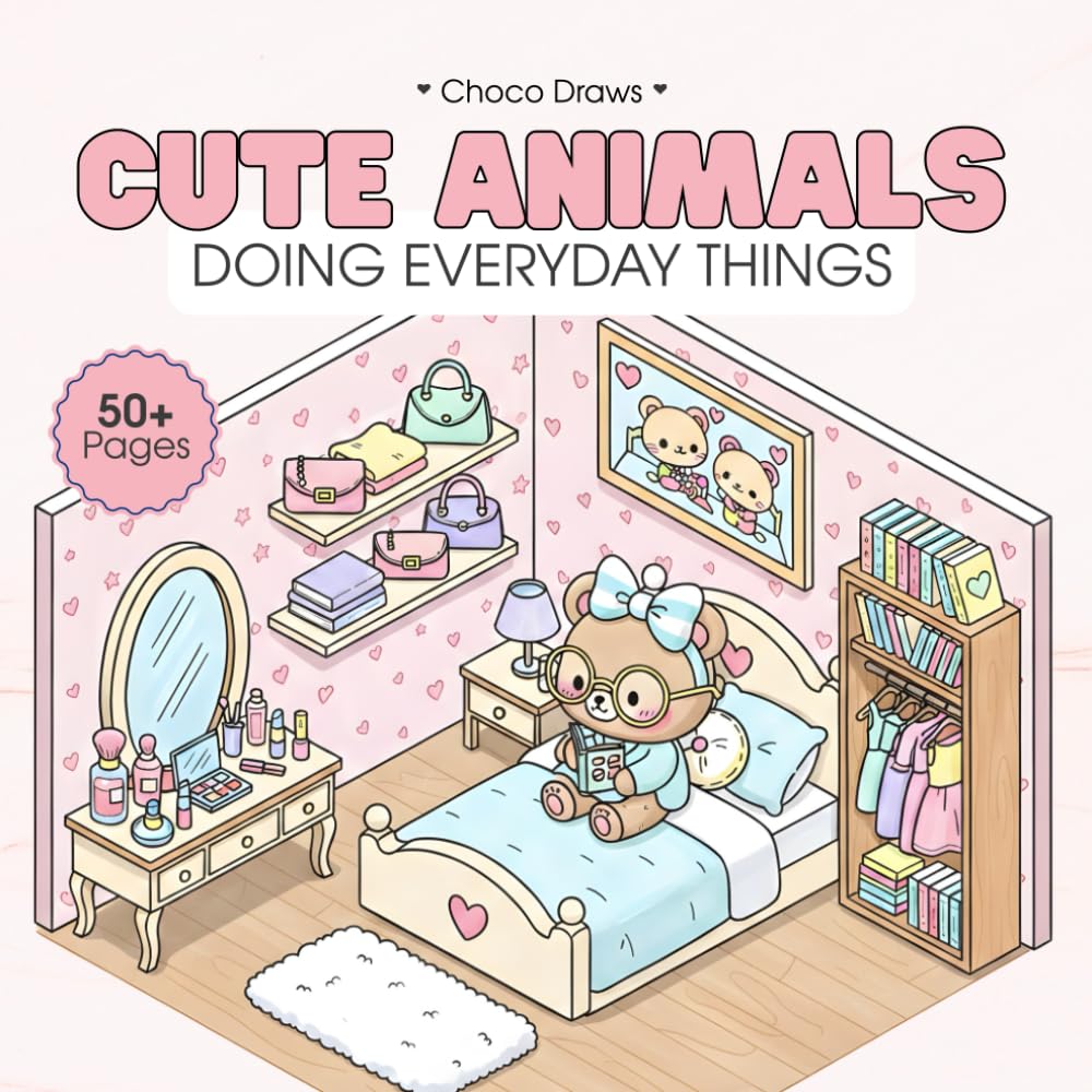 Cute & Cozy Animals Coloring Book: Relaxing Kawaii Coloring Pages of Adorable Animals Doing Everyday Things for Kids, Teens & Adults