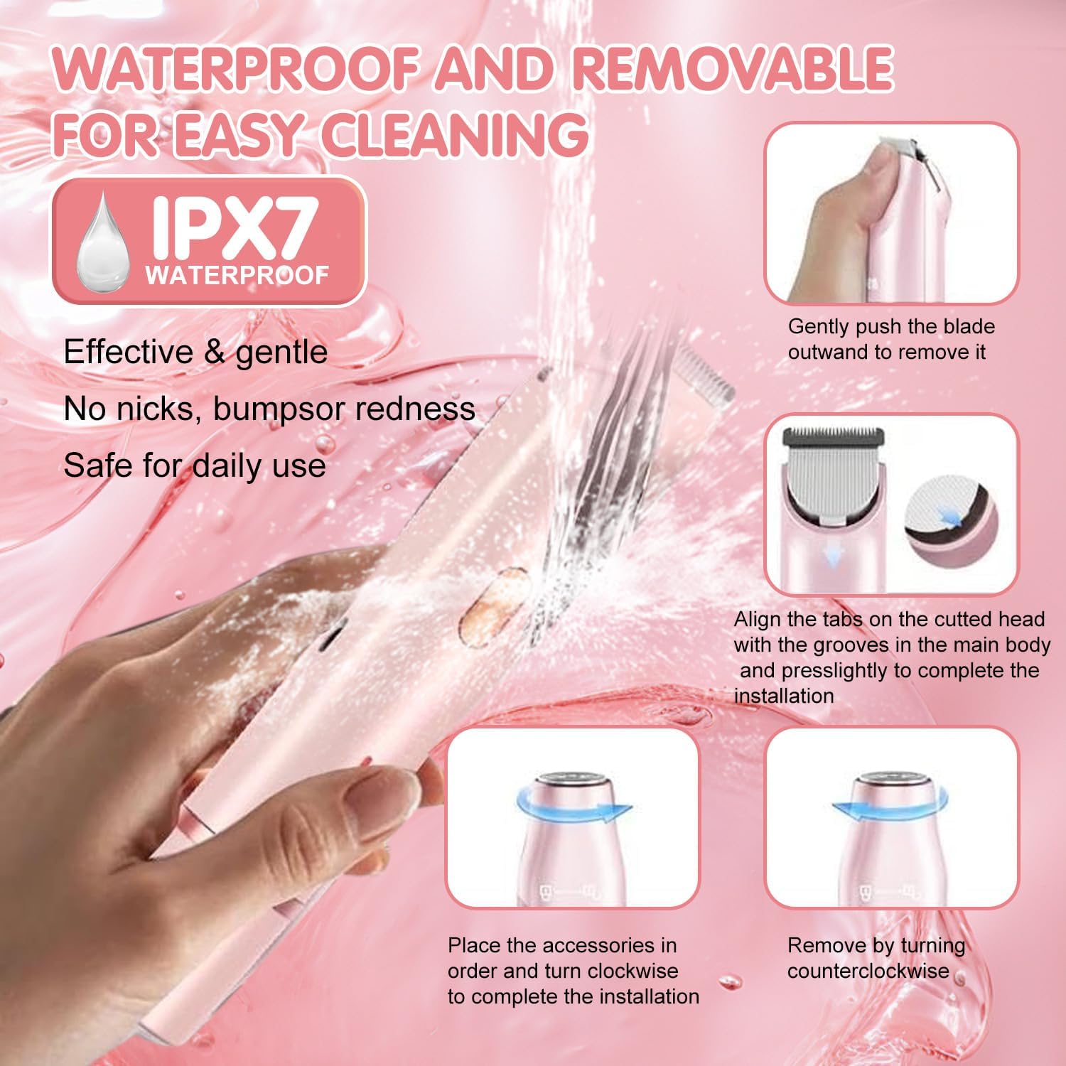 Bikini Trimmer for Women,2 in 1 Dual Head Bikini Shaver & Body Shaver,Cordless & Waterproof Electric Bikini Trimmer for Women, Painless Hair Removal with Silky Glow Finish,Blue - Image 6