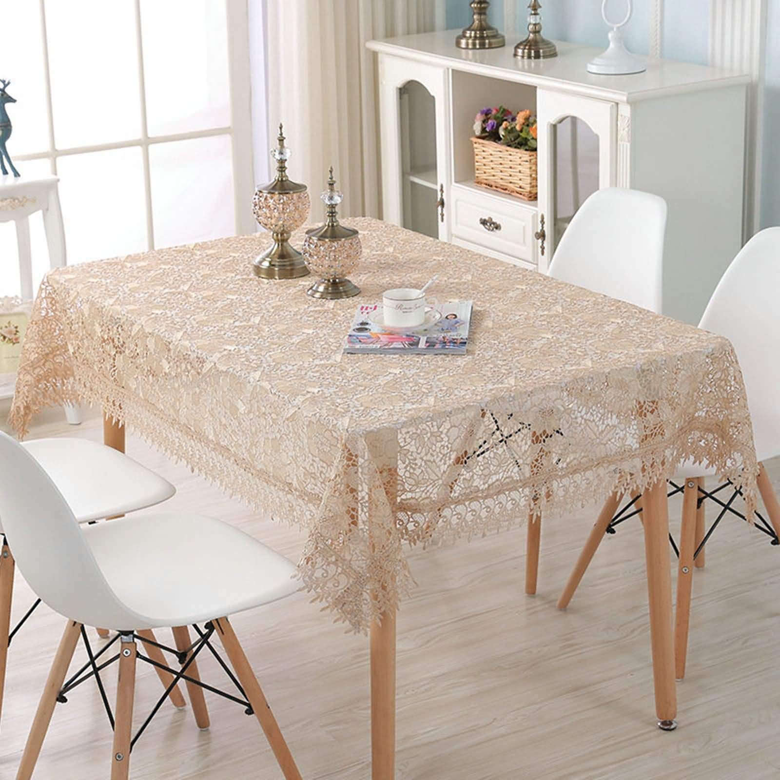 Mantel Rectangular Caqui para Mesa, Bordado de Flores, de Poliéster Fácil de Limpiar, 150 x 250 cm, Mantel para Jardín y Terraza