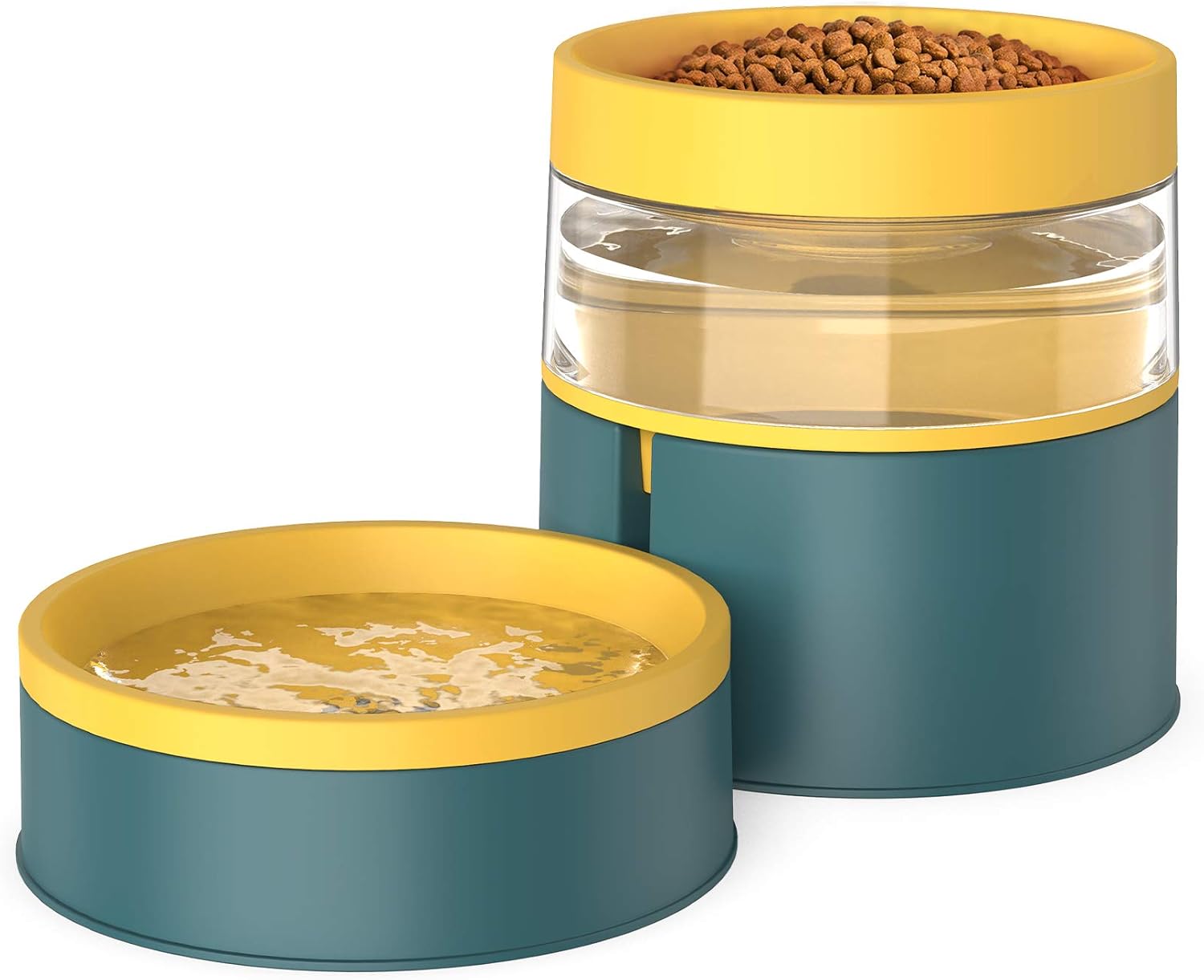 KALUDYA Double Cat Bowls - 2 in 1 Automatic Pet Feeder,Detachable Gravity Water Dispenser and Food Bowl Set for Cats/ Puppies,Upgrade Design Anti Vomiting Raised Cat Bowls-Green