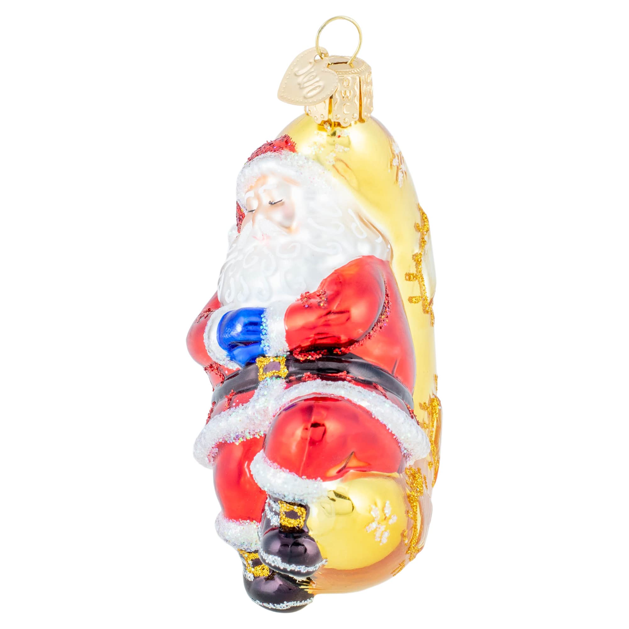 Old World Christmas Adorno de Cristal soplado de Papá Noel con luz de Luna para árbol de Navidad