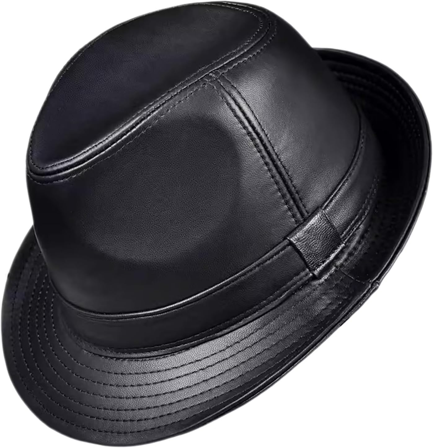 Mens Leather Trilby Cap Hats Jazz Cap Party Hat Autumn Winter Hat (C-4XL