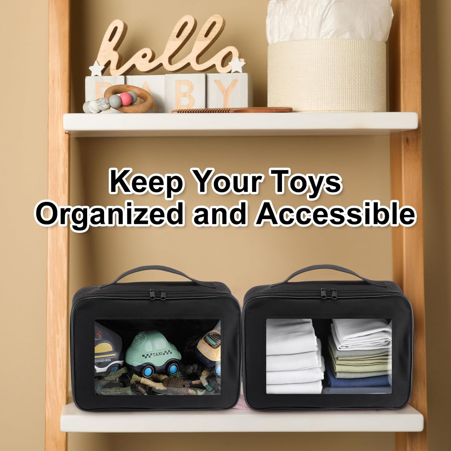 Abbylike 8 Pack Toys Storage Bags with Handle and Clear PVC Window, Classic Bricks Building Set Organization Bags, Car Toy Traveling Carrying Case for Puzzles Board Games Building Blocks (Black)