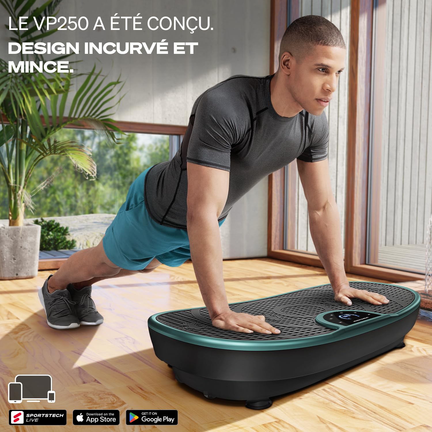 Plateforme Vibrante VP250 avec Un Design élégant | Combustion des Graisses et développement Musculaire | Moteur Silencieux | 7+1 programmes d'entraînement, y Compris Option Yoga | avec Bluetoot