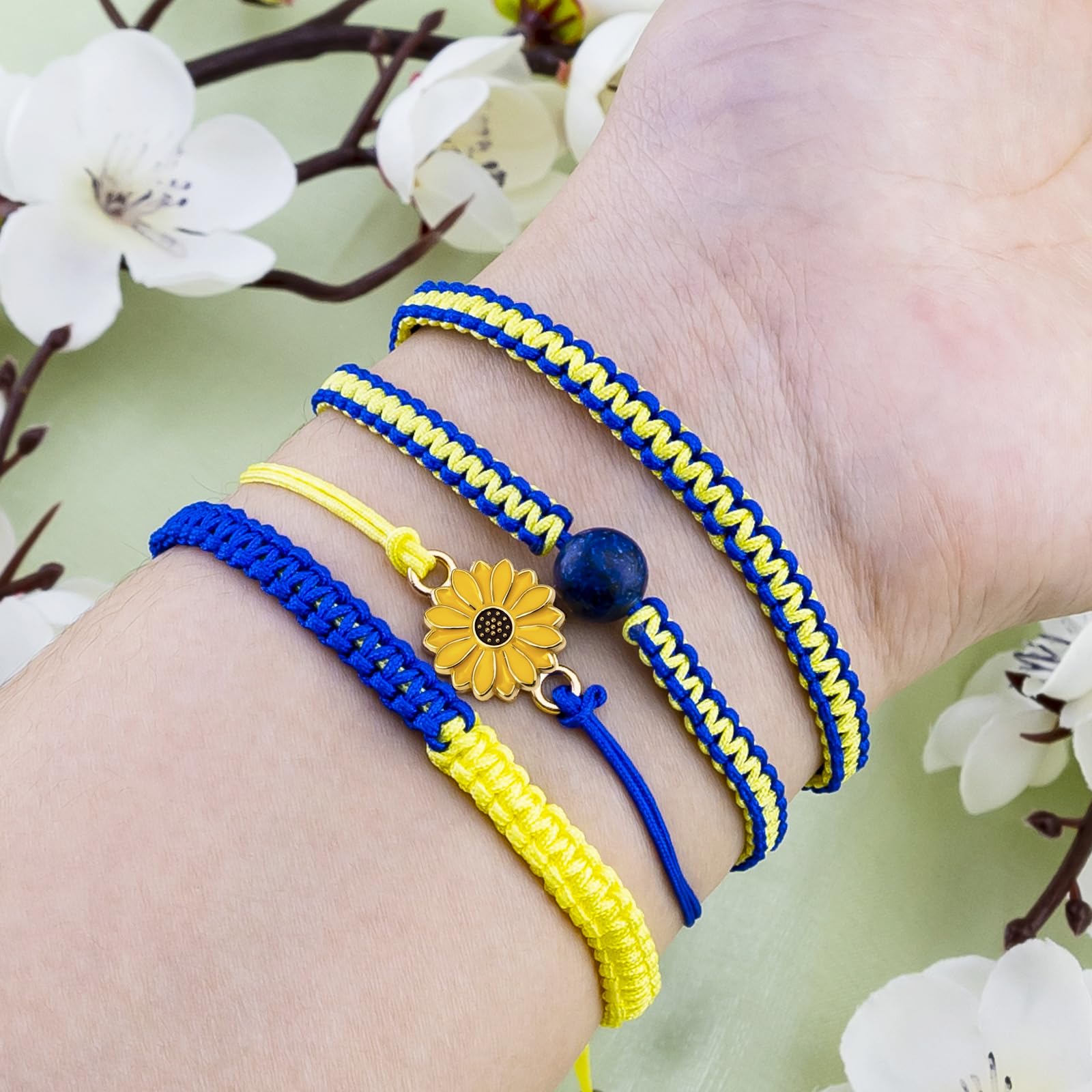 4 PCS Ukraine Keychain Bracelet Ukrainian Keychain Gifts Blue and Yellow Keychains Handmade Bracelets Ukraine Gifts Bracelet for Friend Women