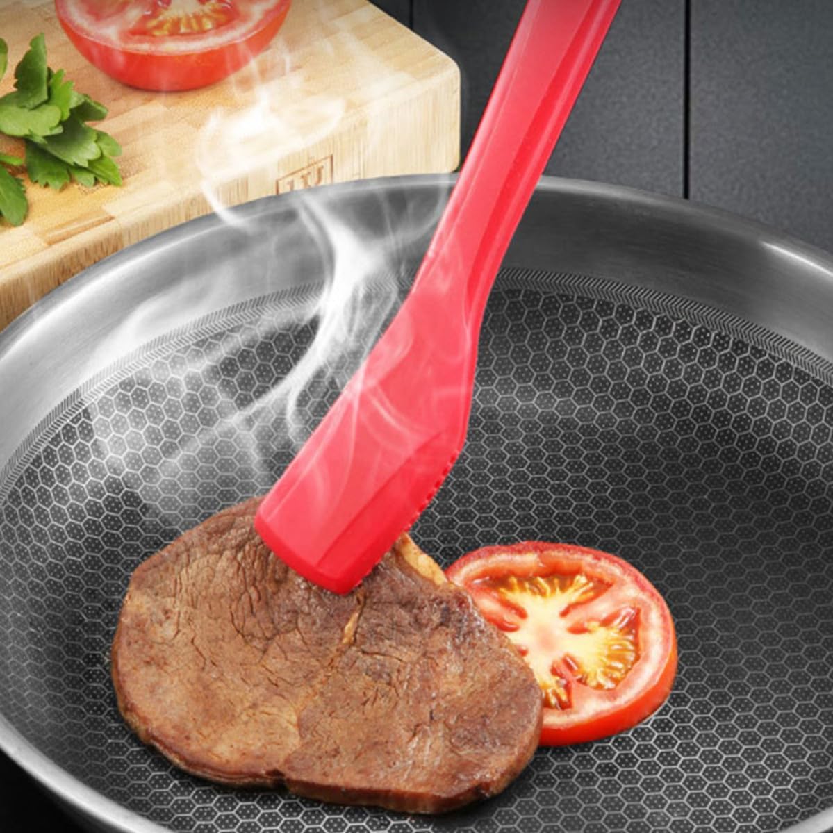 Food Serving Clamp Long Handle Stainless Steel with Silica Gel image 5