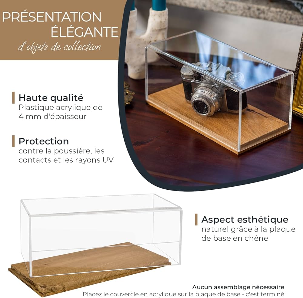 Vitrine De Collection En Plexiglas Avec Socle Bois – Hauteur 50 Cm – Fabriquée Main (neuve)