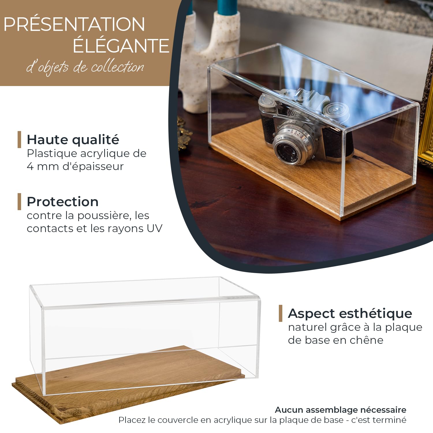 HMF 46874 Vitrine en Acrylique avec Socle en Bois pour modèles de Voitures Miniatures Transparent 34 x 16 x 14 cm