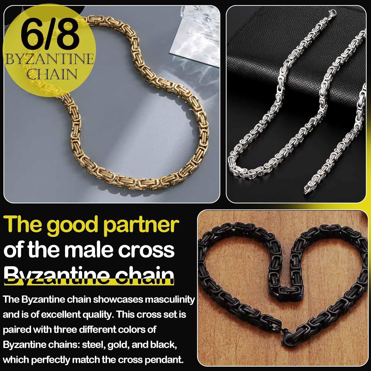 IYL Byzantine Cross Necklace Set for Men Large Cross Necklace for Men - Image 7