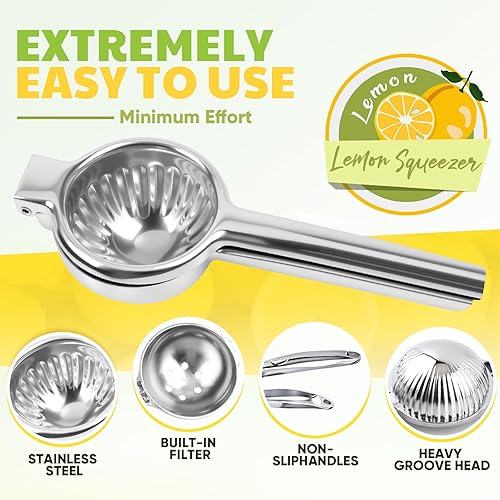 Miniatura 4 de Exprimidor de limón extra grande, exprimidor de limón de acero inoxidable, exprimidor manual de cítricos de alta resistencia, herramientas de
